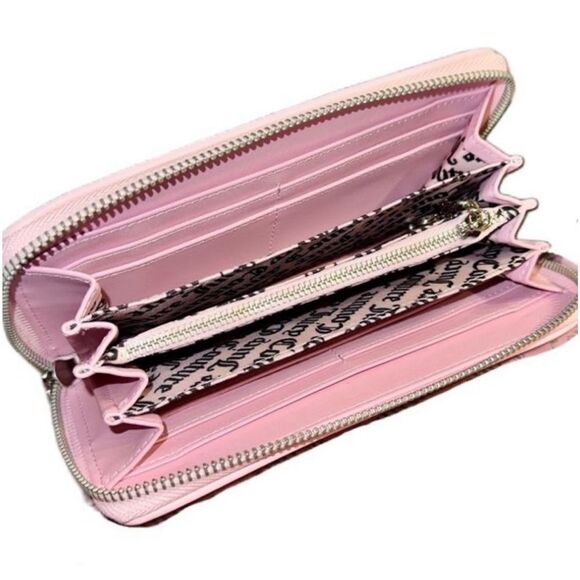 Juicy Couture Pink Beige Twig Dogs Embroidered Velour Wallet Wristlet Clutch Bag - Picture 11 of 12